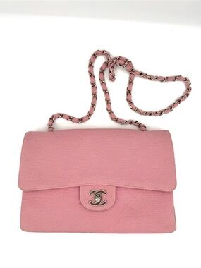 CHANEL Pink Quilted Flap Shoulder Bag with Silver Chain